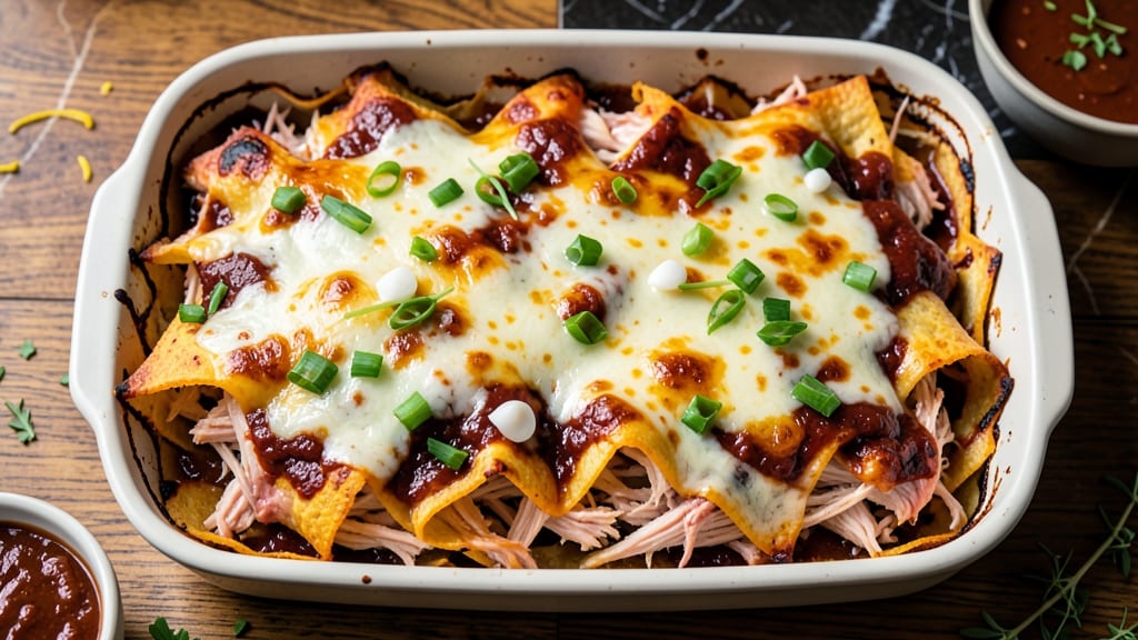 Baked Chicken Enchilada Casserole Recipe: Cheesy Layers of Crispy Top and Juicy Fillings