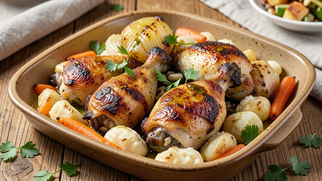 Baked Chicken Legs With Vegetables Recipe: One-Pan Roast With Caramelized Roots