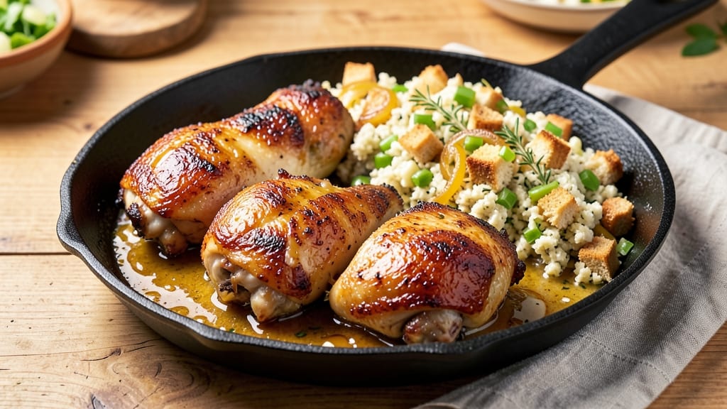 Baked Chicken Thighs With Stuffing Recipe: One-Pan Holiday Feast in 50 Minutes