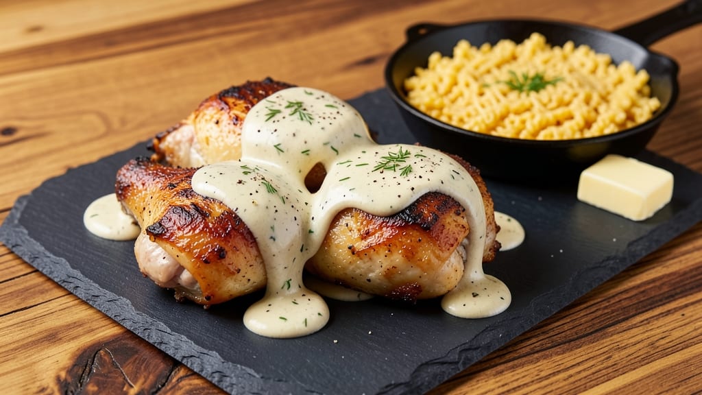 Baked Chicken Thighs Recipe with Ranch Dressing: Crispy Golden Crust Dipped in Creamy Ranch