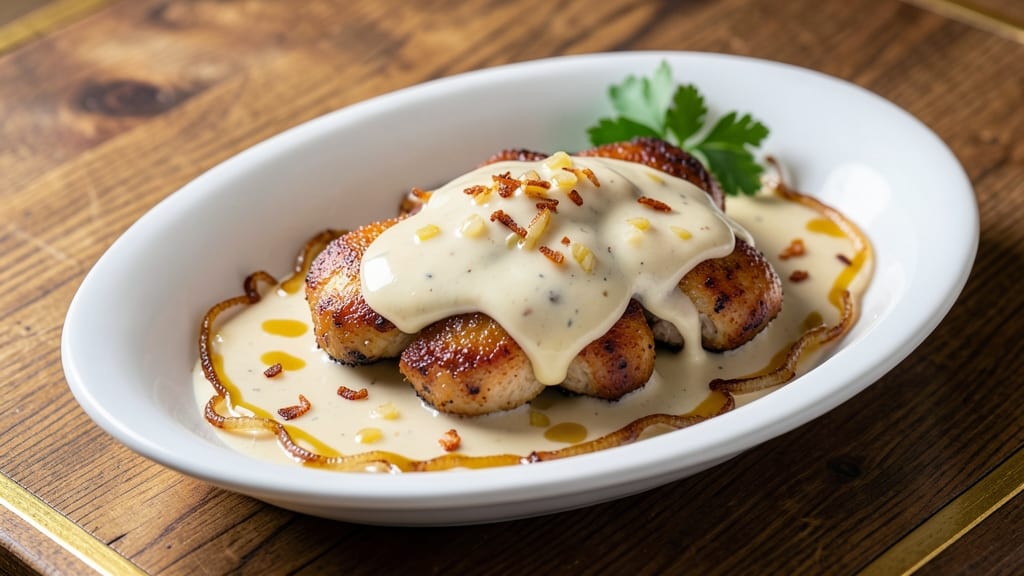 Campbell's Chicken à LA King Recipe: Velvety Mushroom Sauce Over Crispy Chicken