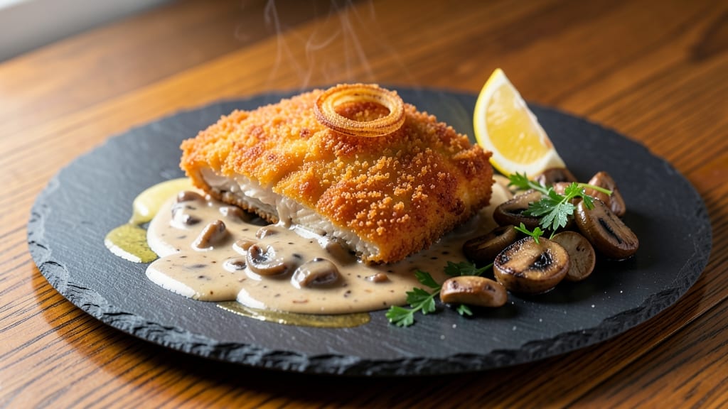 Chicken Schnitzel With Mushroom Cream Sauce Recipe: Crispy Gold and Velvety Sauce Harmony