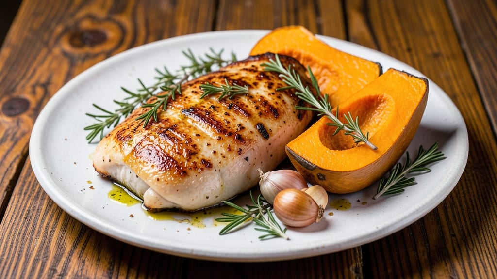 Baked Chicken Breast And Acorn Squash Recipe: Sweet Roasted Squash Meets Herb-Sealed Chicken