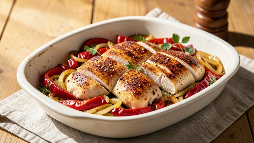 Baked Chicken Breast With Peppers and Onions Recipe: One-Pan Sheet Pan Harmony